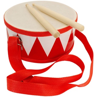 Trommel für Kinder rot-weiss Musikinstrument aus Holz mit Trageriemen und Sticks D: 20 cm- 3845r