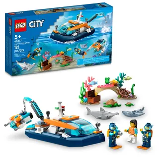 LEGO City Explorer Tauchboot 60377 Ocean Building Toy, enthält eine Korallenriff-Einstellung, ein Mini-U-Boot, 3 Minifiguren und Mantarochen, Hai, Krabbe, 2 Fische und 2 Schildkrötenfiguren