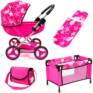 Bayer Puppenwagen Cosy Set, pink, mit Puppenreisebett und Wickeltasche rosa