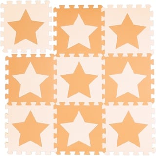 Relaxdays Puzzlematte Sterne, 9 Stück, 18 Teile, EVA Schaumstoff, schadstofffrei, Spielunterlage 91x91 cm, orange-beige