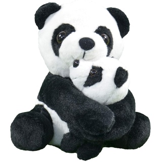 Kögler 75973 - Labertier Panda mit Baby Yuna und Bo, ca. 17 cm groß, nachsprechendes Plüschtier mit Wiedergabefunktion, plappert alles witzig nach und bewegt sich, batteriebetrieben