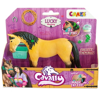 Cavally Box Set Lucky - Pferde Spielzeug zum Sammeln, realistische Pferdefigur mit Zubehör & Spezialeffekten, Mustang-Pferd Spielzeug Mädchen