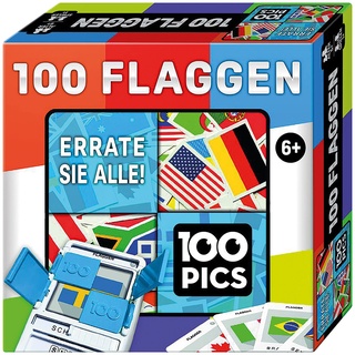 100 PICS 20208046 Quizspiel Flaggen, Lernspiel für die ganze Familie, Brainteaser, Reisespiel für Erwachsene und Kinder ab 6 Jahren
