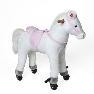 Pink Papaya Reitpferd auf Rollen, XXL 70cm Spielpferd Lola, Schaukelpferd zur echten Fortbewegung bis 70kg belastbar, Plüsch-Pferd mit 2 Sounds Toys
