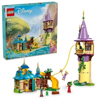 LEGO Disney Prinzessin Rapunzels Turm & Das kuschelige Entlein Verheddertes Bauspielzeug mit Flynn Reiter und Mutter Gothel Minipuppen, Disney Princess Spielzeug, lustiges Geschenk für Mädchen und