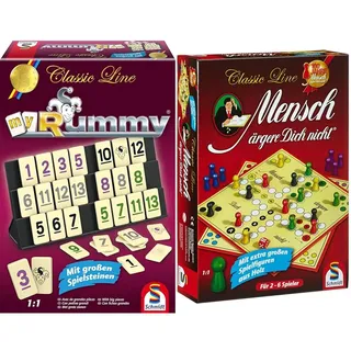 Schmidt Spiele 49282 - Classic Line MyRummy, Legespiel mit großen Spielsteinen & 49085 Classic Line, Mensch ärgere Dich Nicht, mit extra großen Spielfiguren aus Holz, Bunt