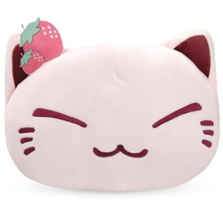 MeralenS Nemu Neko Super Soft Weich Rosa Mocchi mit Erdbeere Ohren Kuscheltier Manga Anime Otaku Kawaii Stofftier Schlafende Katze Plüschtier Plüsch Plush Original aus Japan Glamlens