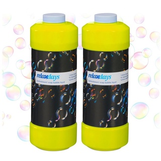relaxdays Seifenblasenspielzeug 2er Set Seifenblasen Nachfüllflasche 1l gelb|weiß