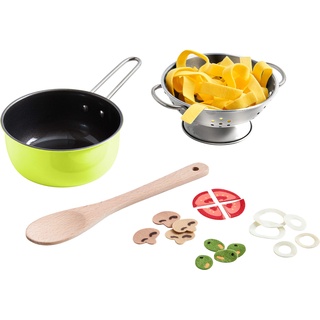 HABA 305133 - Koch-Set Italienische Küche, Zubehör für die Kinderküche, mit Kochtopf und vielen Spiellebensmitteln, Kleinkindspielzeug ab 3 Jahren, perfekt für Rollenspiele