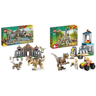 LEGO 76961 Jurassic Park Angriff des T. rex und des Raptors aufs Besucherzentrum & 76957 Jurassic Park Flucht des Velociraptors, Dinosaurierspielzeug und Buggy-Auto zum Sammeln für Kinder ab 5 Jahren