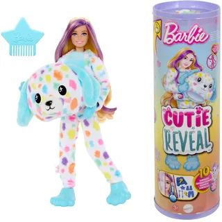 Barbie Cutie Reveal Puppe und Accessoires, Regenbogen-Dalmatiner-Plüschkostüm und 10 Überraschungen mit Farbwechsel, Color Dream-Reihe, HRK41