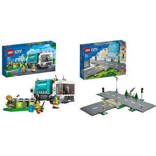 LEGO 60386 City Müllabfuhr & 60304 City Straßenkreuzung mit Ampeln, Bauset mit im Dunkeln leuchtenden Steinen