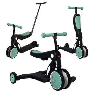 Looping SCOOTIZZ – Der Roller, umbaubar, 5 in 1 (bis zu 50 kg) – Laufrad, Tretroller (Mandelgrün mit Schiebestange)