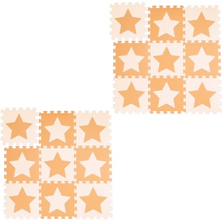 18 TLG. Puzzlematte Sterne, 36 Puzzleteile, Eva Schaumstoff, schadstofffrei, Spielunterlage 1,6 m2, orange-beige