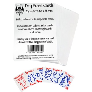 World of Dice - Dry Erase Token Set - 25 wiederbeschreibbare Blanko Karten für z. B. Magic The Gathering (MTG Tokens), Dungeons & Dragons (Spell Cards), eigene Kartenspiele (25 Stück (63 x 88 mm))