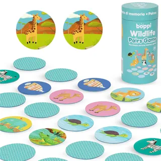 boppi Memory-Spiel - Spiel für Kleinkinder Wildtiere Spielzeug Fesselndes Pädagogisches Montessori-Gedächtnisspiel - Der Spieleklassiker für Kinder ab 3 Jahre