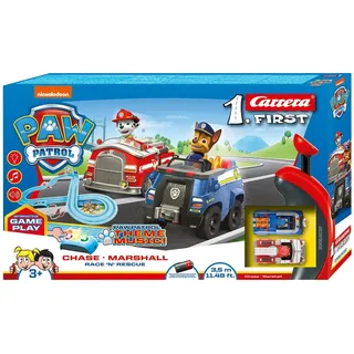 Carrera® Autorennbahn FIRST Rennbahn PAW PATROL Race 'N' Rescue Komplettset ab 3 Jahren (Streckenlänge 3.5 m), inkl. 2 Spielzeugautos bunt