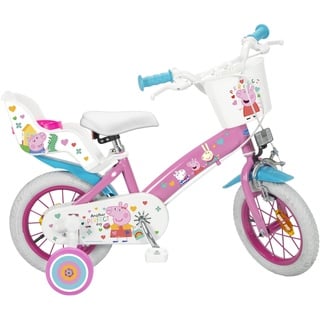 Kinderfahrrad Peppa Pig 12 Zoll mit Stützrädern Korb Puppensitz 3-5 Jahre