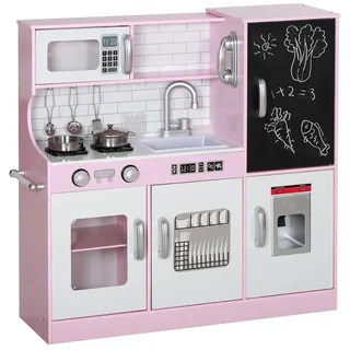 AIYAPLAY Spielküche mit Spielzeug Telefon, Kreidetafel, Mikrowelle, Herd, Spüle MDF, für 3-8 Jahre Kinder, Rosa rosa