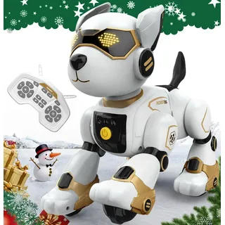 Powerwill RC-Roboter RC-Roboter Hund Kinder Puzzle Spielzeug Festival Geschenk (Programmierbar, sprachgesteuert, wiederaufladbar) goldfarben