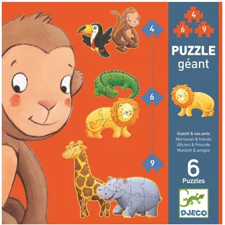 Djeco - Puzzle MARMOSET & FRIENDS 4- bis 9-teilig in bunt