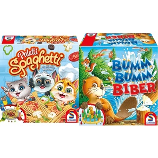 Schmidt Spiele 40626 Paletti Spaghetti, Aktionsspiel für Kinder und Erwachsene & 40618 Bumm Bumm Biber, 3D Action Kinderspiel