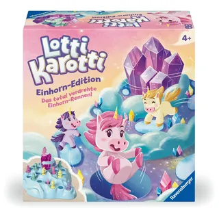 Ravensburger 22580 - Lotti Karotti Einhorn-Edition, Adaption des bekannten Spiele-Klassikers mit Einhörnern, unterhaltsames Wettlaufspiel für 2 bis 4 Kinder ab 4 Jahren