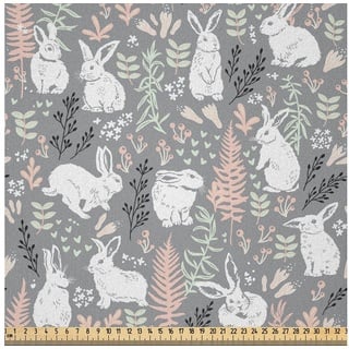 Abakuhaus Stoff DIY Bastler Stoff für Dekorationszwecke, Hase Weiß Hares Herz Natur bunt 230 cm x 1000 cm