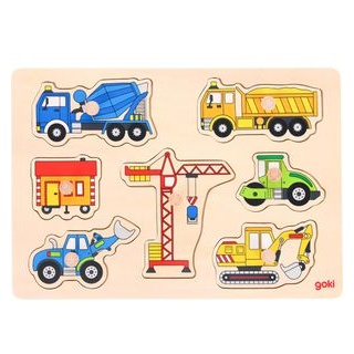 Goki Puzzle 57593 Baufahrzeuge, Steckpuzzle, Holz, ab 1 Jahr, 7 Teile