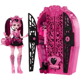 Monster High Skulltimate Secrets Puppen- und Accessoire-Set, Monster Mysteries Draculaura mit Kleiderschrank und mehr als 19 Überraschungen inklusive Puppenkleidung, HXH84