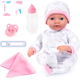 Babypuppe BAYER "Reborn Baby, 38 cm Elefantenmuster" Puppen rosa (weiß/rosa) Kinder