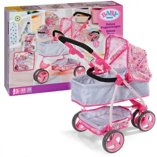 BABY born Deluxe Puppenwagen, Puppenwagen mit Verstellbarer Liege-Fläche und Griff, 834145 Zapf Creation