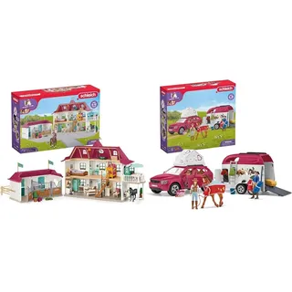 Schleich 42551 Horse Club Lakeside Pferdehof & 42535 Abenteuer mit Auto und Pferdeanhänger, für Kinder ab 5-12 Jahren, Horse Club - Spielset