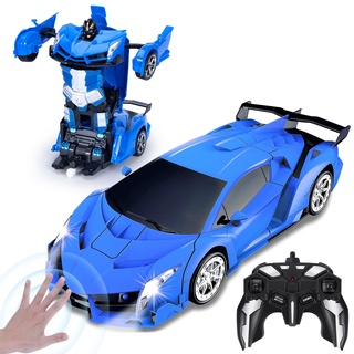 Yellcetoy Transform Spielzeug mit Handgesten Sening, Roboter Auto mit LED Licht Musik & Sound Effekt, Ferngesteuertes Auto mit 2,4Ghz Fernbedienung Akkus für Kinder Junge Geschenke ab 3-10 Jahre Blau