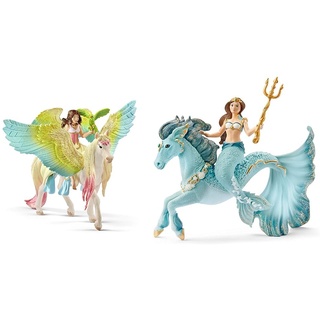 SCHLEICH 70566 Surah mit Glitzer-Pegasus, für Kinder ab 5-12 Jahren, BAYALA - Spielfigur & 70594 Meerjungfrau-Eyela auf Unterwasserpferd, für Kinder ab 5-12 Jahren, BAYALA - Spielfigur