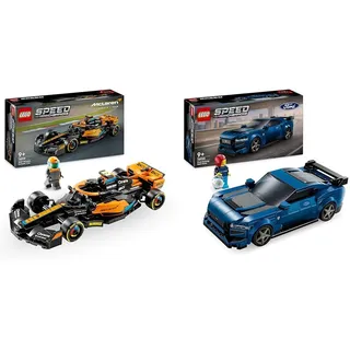 LEGO Speed Champions McLaren Formel 1 Rennwagen 2023 & Speed Champions Ford Mustang Dark Horse Sportwagen, Auto-Spielzeug mit Minifigur zum Bauen
