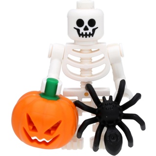 LEGO Minifigur Skelett mit Halloween-Kürbis und Spinne, gen047-v2
