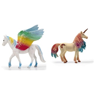 Cavally Fantasy | 2er Set Pferde Sammelfiguren Pegasus Jasper Regenbogen Pony mit Glitzerflügeln & Einhorn Dessa mit Buntem Haar
