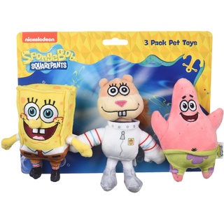 Nickelodeon Spongebob Squarepants 3 Stück Spongebob, Patrick und Sandy Figur Plüsch Hundespielzeug | 15,2 cm kleines Hundespielzeug für Spongebob Fans | Quietschendes Hundespielzeug für alle Hunde