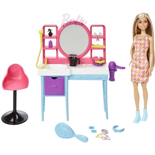 Barbie Totally Hair Spielset - Puppe, Frisiertisch, 15+ Accessoires, Farbwechseleffekt, für Kinder ab 3 Jahren, HKV00