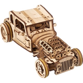 UGEARS Hot Rod Die Wütende Maus – 3D Holzpuzzle Erwachsene Modellbausatz Auto - Modellbau Holzbausatz für Erwachsene - 3D Puzzle Bausatz Auto mit Dual-Engine zum zur Förderung der Kreativität