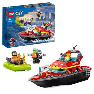 LEGO City Feuerwehrboot, Spielzeug, das im Wasser schwimmt, mit Rennboot, 3 Minifiguren und Jetpack, Feuerwehr-Boot-Spielzeug Geschenkidee für Jungen und Mädchen ab 5 Jahren 60373