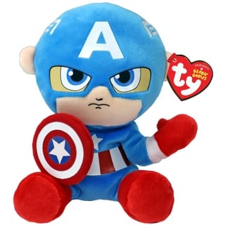 TY Captain America Marvel Avengers Beanie Babies Regular, Lizenziertes Beanie Baby Weichplüsch Spielzeug, Sammlerstück Kuscheliger Plüschteddy