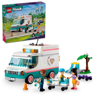 LEGO Friends Heartlake City Krankenhaus Krankenwagen Set mit 3 Charakteren, Geschenkidee für Kinder, Mädchen und Jungen ab 6 Jahren, sozial-emotionales Spielzeug, medizinisches Notfallfahrzeug,