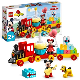 LEGO DUPLO Disney Mickys und Minnies Geburtstagszug, Zug-Spielzeug mit Kuchen und Ballons, inkl. Micky und Minnie Maus-Figuren, Geschenk für Kleinkinder, Mädchen und Jungen ab 2 Jahren 10941