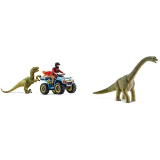 Schleich 41466 Flucht auf Quad vor Velociraptor, für Kinder ab 4 Jahren, Dinosaurs - Spielset & 14581 Dinosaurs Spielfigur - Brachiosaurus, Spielzeug ab 4 Jahren, 13 x 24.3 x 19 cm