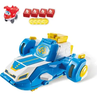 Super Wings World Aircraft Playset mit 2'' Jett Transform-A-Bot, verwandelt Sich in eine verschiebbare Landebahn coolen Sounds und Lichtern, Transformer-Spielzeug für Kinder ab 3 Jahren, EC750840