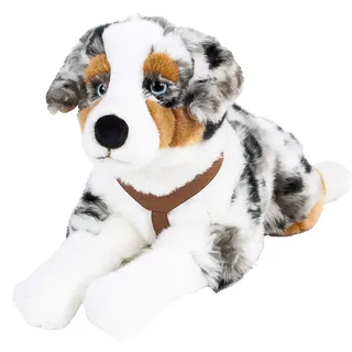 Teddys Rothenburg Uni-Toys Kuscheltier Australian Shepherd braun/grau/weiß mit Geschirr 60 cm Plüschhund by