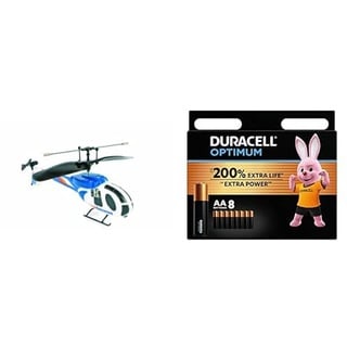 Small Foot 2650 Ferngesteuerter Hubschrauber Infrarot Helikopter, blau + Duracell Optimum Batterien AA, 8 Stück, bis zu 200% zusätzliche Lebensdauer oder extra Power