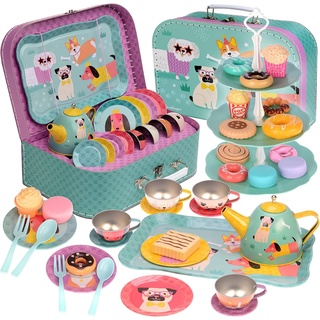 Jewelkeeper Regenbogen Einhorn Teeservice Set für Kinder - Spielgeschirr zum Spielen, Picknick und Tee-Party - 42-teilig inkl. Tragekoffer